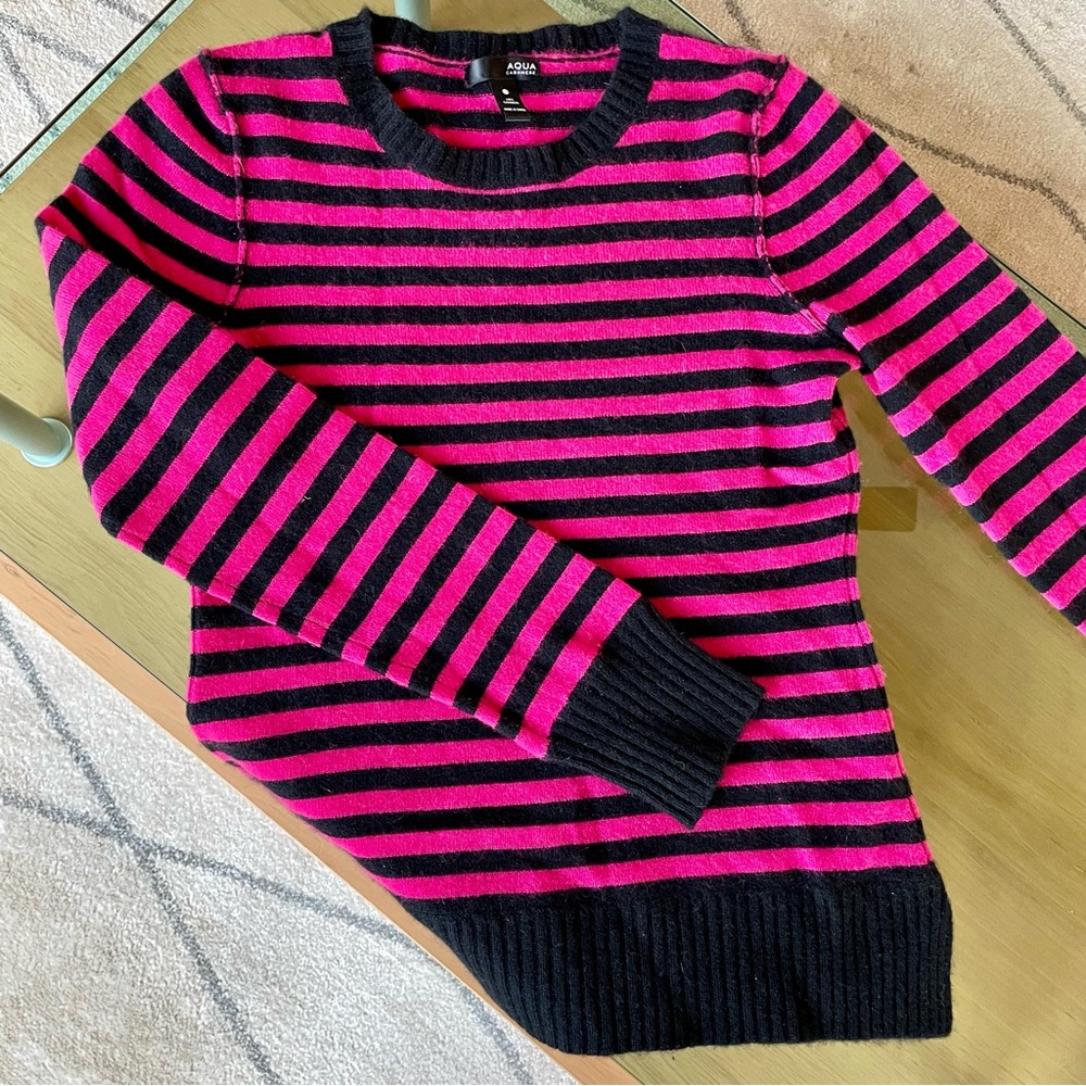 AQUA Stripe Cashmere Sweater Sz M